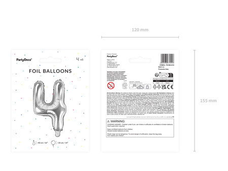 Balon foliowy Cyfra ''4'', 35cm, srebrny