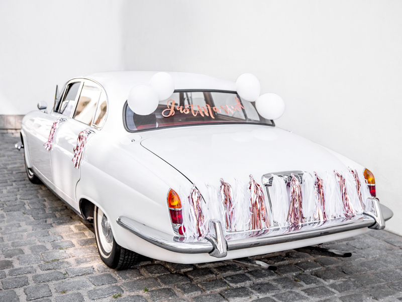 Zestaw dekoracji samochodowych Just Married - różowe złoto