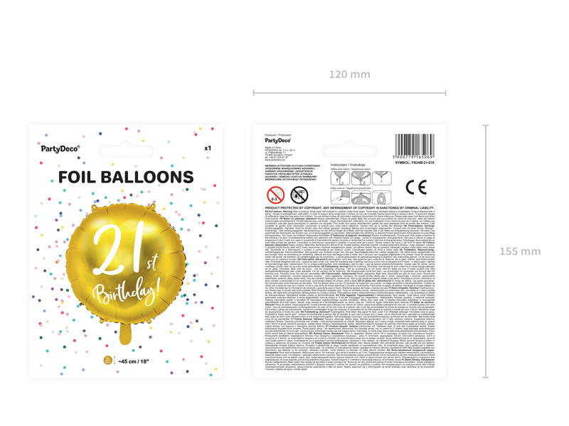 Balon foliowy złoty z napisem 21st Birthday - zbliżenie