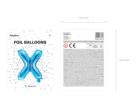Balon foliowy Litera ''X'', 35cm, niebieski