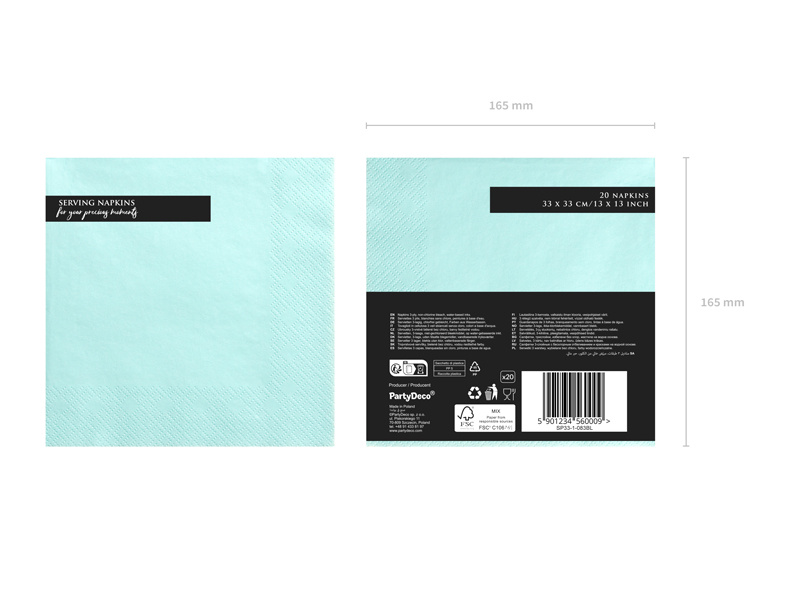 Serwetki trójwarstwowe bladoturkusowe 33x33 cm – detale produktu