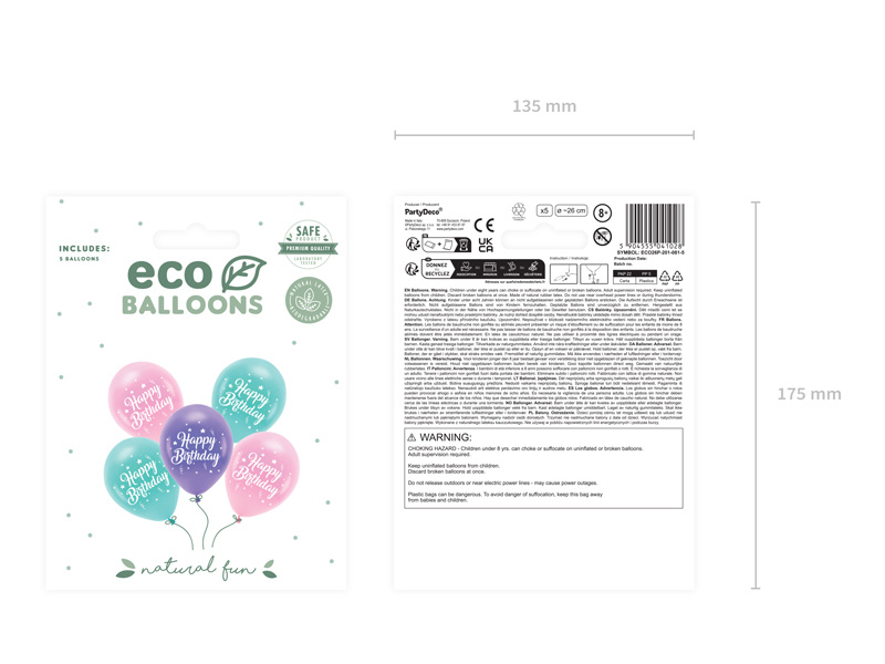 Balony Eco 26 cm Happy Birthday różowy - balony z nadrukiem