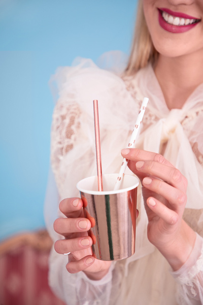 Słomki papierowe jasne różowe złoto - detale produktu