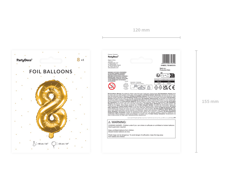 Balon foliowy Cyfra 8 złoty – prezentacja rozmiaru