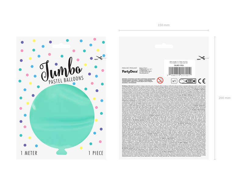 Balon okrągły 1m Pastel Light Mint - dekoracja