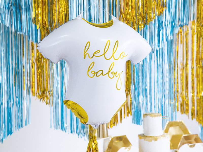 Matowy balon śpioszki z napisem Hello Baby