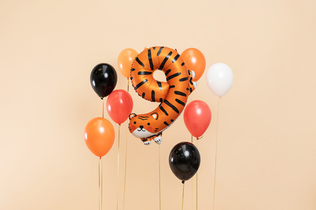 Zestaw Balon foliowy Cyfra 9 - Tygrys + usługa pompowania helem