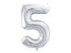 Balon foliowy Cyfra ''5'', 86cm, srebrny