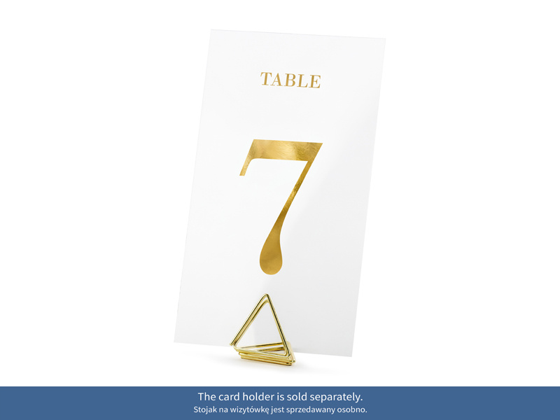 Transparentne numery na stół złoty 7x12cm - opakowanie 20 sztuk
