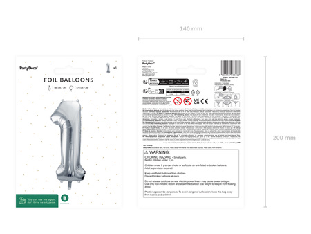 Balon foliowy Cyfra ''1'', 72cm, srebrny