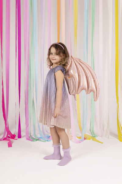 Balon foliowy Skrzydła Nietoperza różowe holograficzne – widok z boku