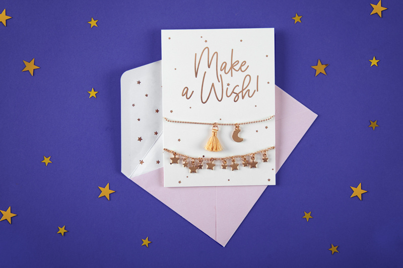 Kartka z bransoletkami Make a wish! – koperta i kartka