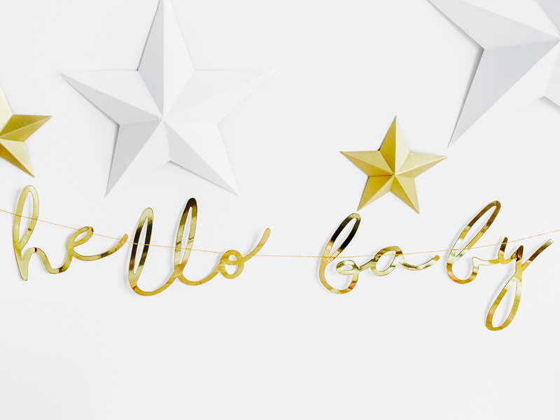 Baner złoty Hello Baby - na ścianie