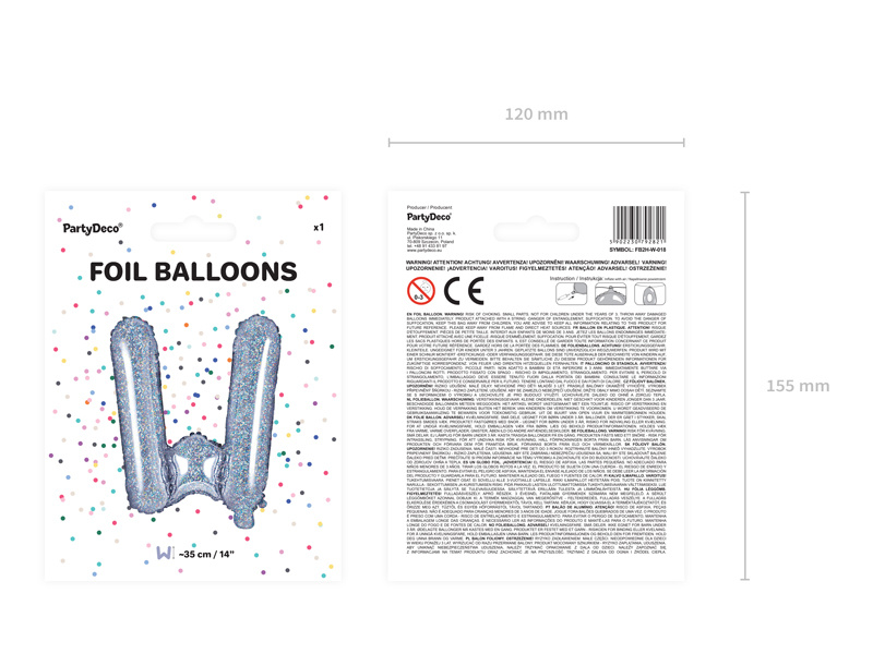 Balon foliowy litera W holograficzny 35cm