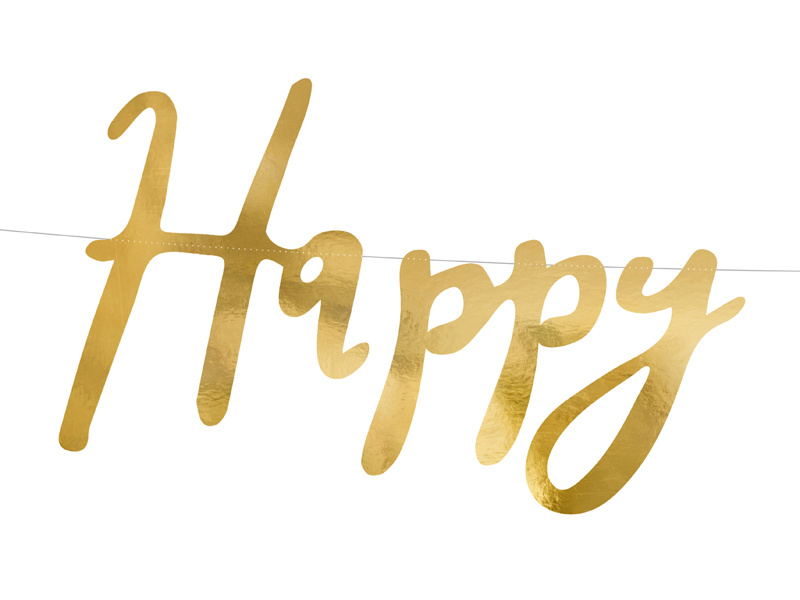 Baner Happy Birthday złoty z bliska