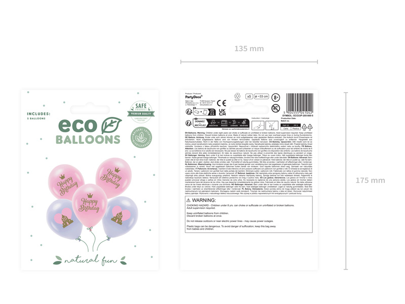Balony Eco 33 cm Happy Birthday mix opakowanie
