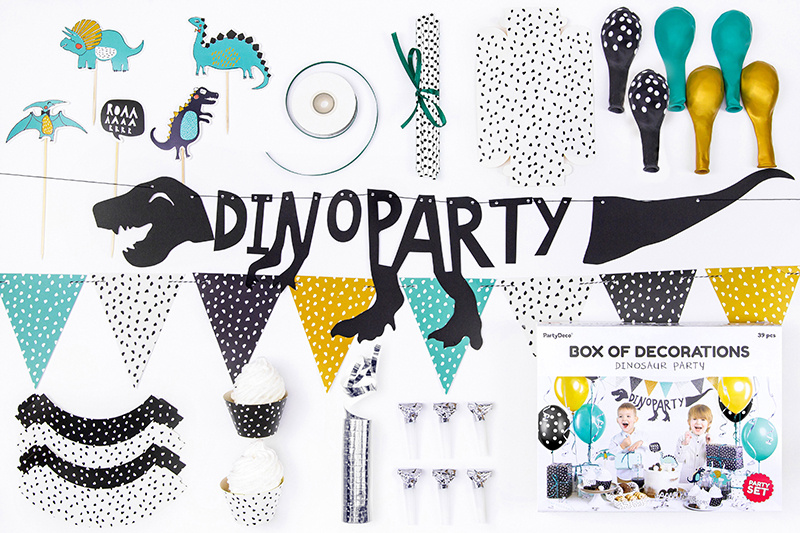 Baner i girlanda Dinozaury - zestaw dekoracji party