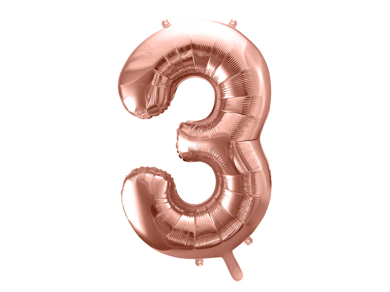 Balon foliowy Cyfra 3 różowe złoto 86 cm