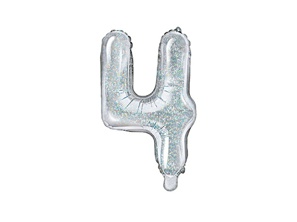 Balon foliowy cyfra 4 holograficzny z bliska