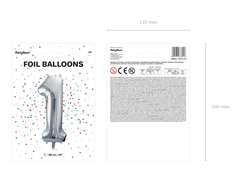 Srebrny balon Cyfra 1 86 cm
