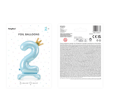 Stojący balon foliowy cyfra ''2'', 84 cm, błękit