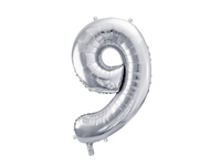 Balon foliowy Cyfra ''9'', 72cm, srebrny