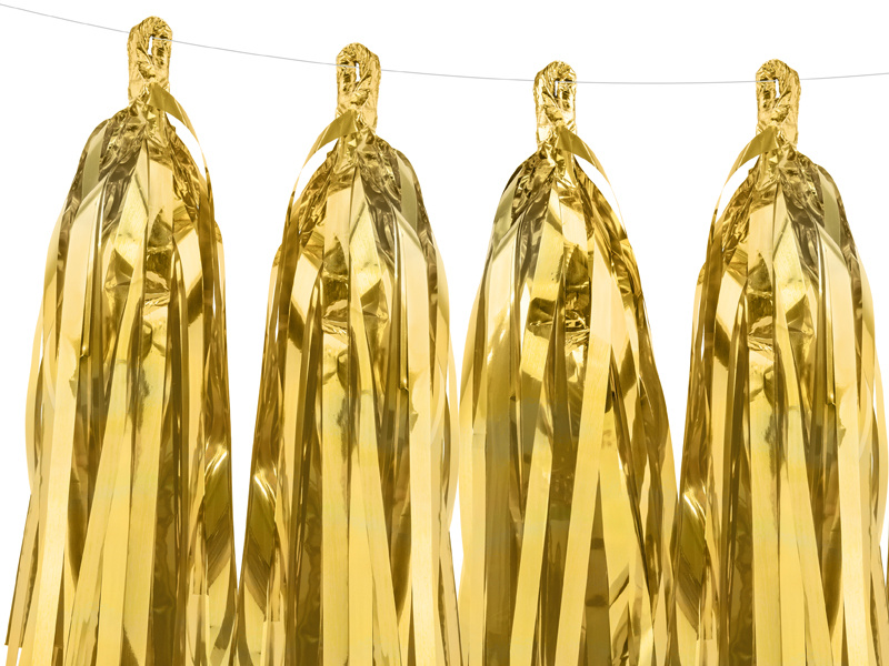 Złote frędzle na białym sznurku