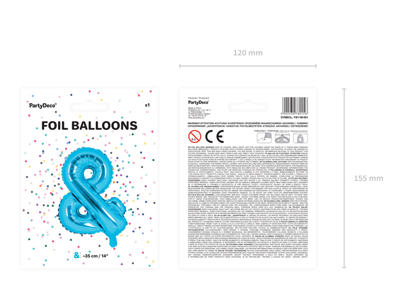 Balon foliowy niebieski 35 cm - widok z boku
