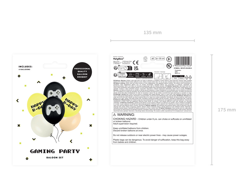 Balony Happy B-day 30 cm - mix kolorów, opakowanie 6 sztuk