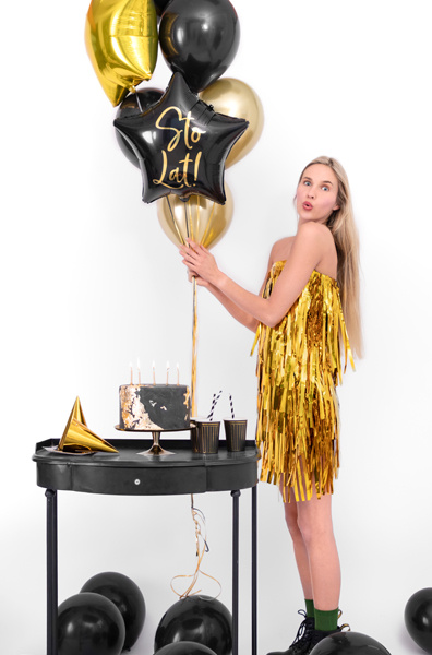 Balon foliowy Sto Lat! 40cm czarny - detale napisu