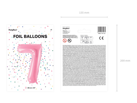 Balon foliowy Cyfra ''7'', 86cm, różowy