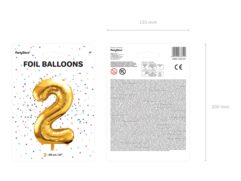 Złoty balon cyfra 2 na tle białym