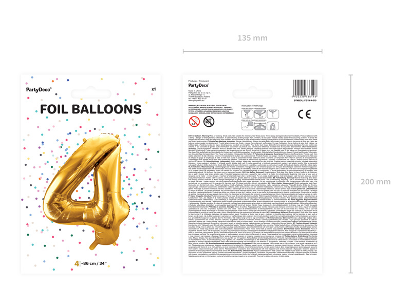 Balon foliowy cyfra 4 złoty 86cm - zdjęcie 3