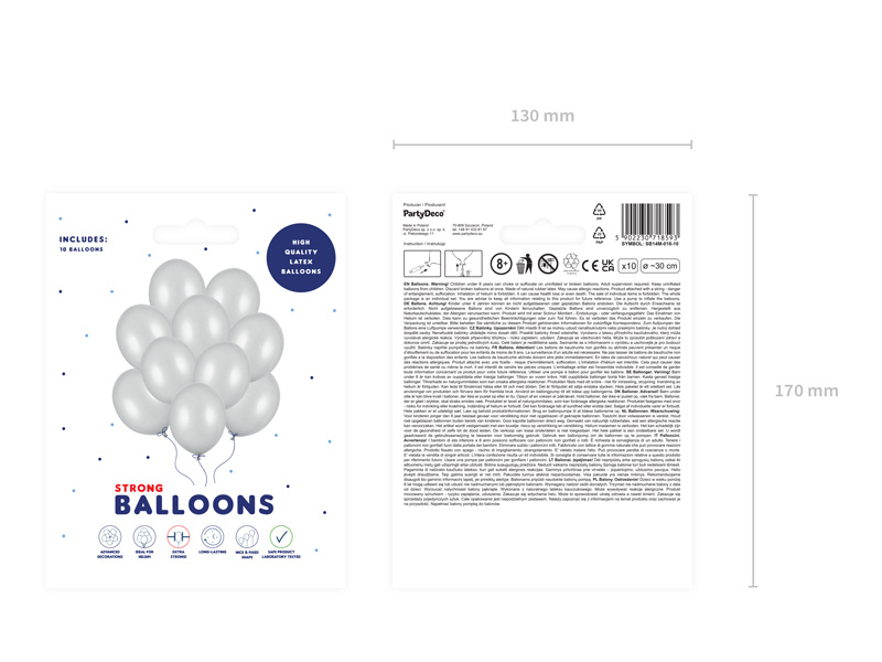 Balony Strong 30cm Metallic Silver Snow – detale produktu
