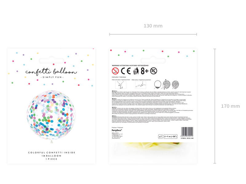 Balon z konfetti 1m mix – zdjęcie 1