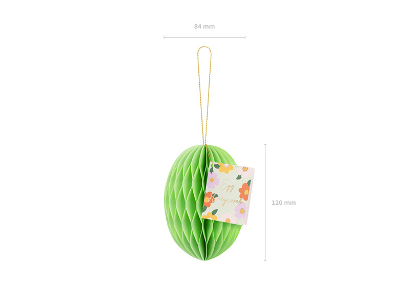 Dekoracja papierowa honeycomb Jajko jasny zielony 12 cm - detal
