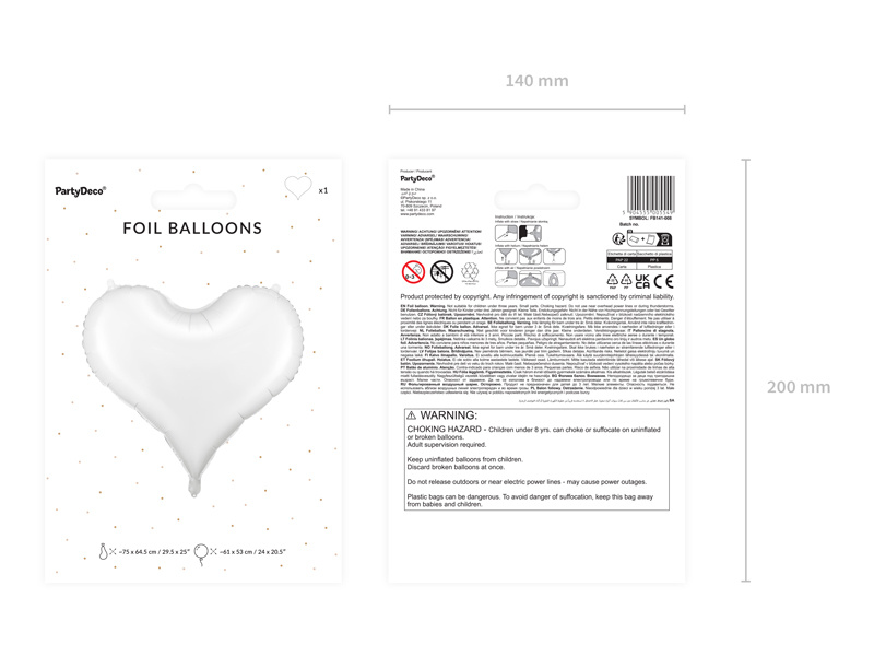Balon foliowy Serce 75x64,5 cm biały - widok z góry