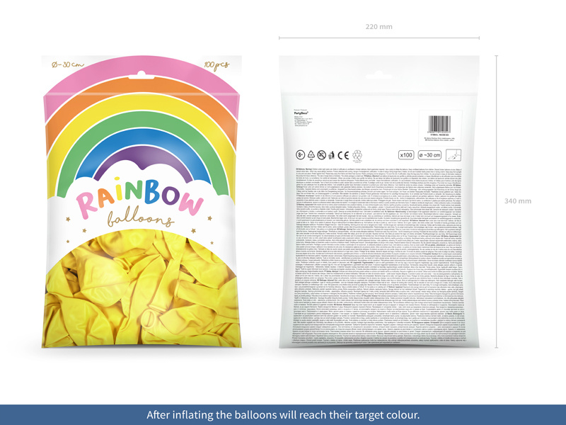 Balony Rainbow 30cm metalizowane, żółty - zdjęcie 2