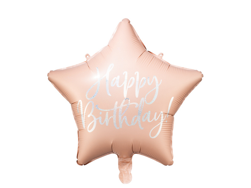 Balon foliowy Happy Birthday jasny pudrowy róż 40cm - aranżacja na przyjęciu