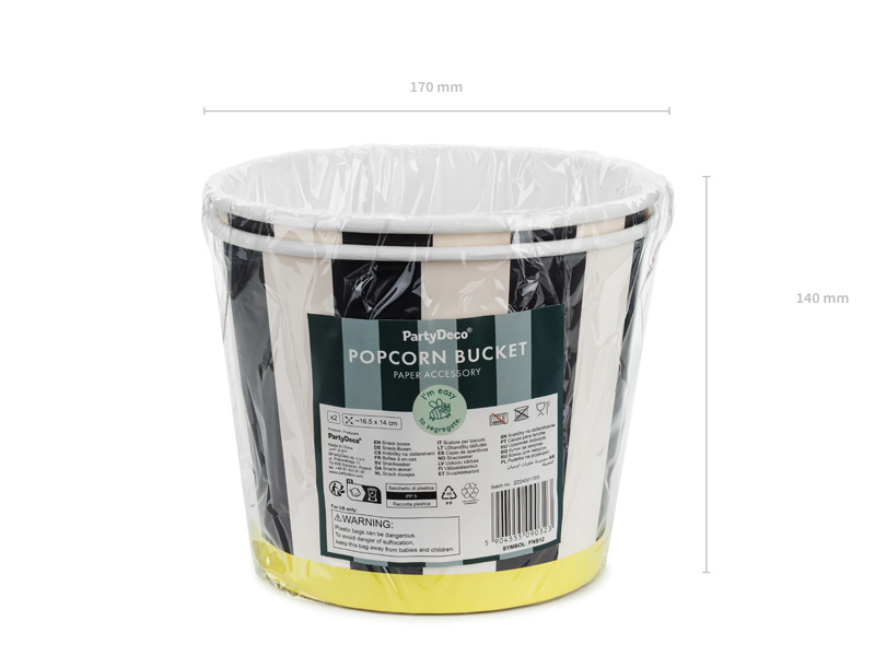 Zestaw wiaderek na przekąski w paski – widok z góry