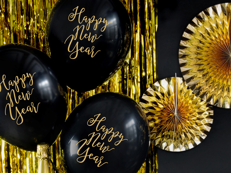 Balony Happy New Year Pastel Black 30cm - zbliżenie na nadruk