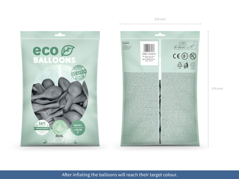 Balony Eco pastelowe szare 26 cm – detale produktu
