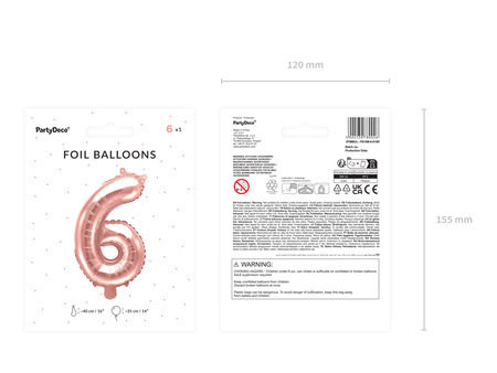 Balon foliowy Cyfra ''6'', 35cm, różowe złoto