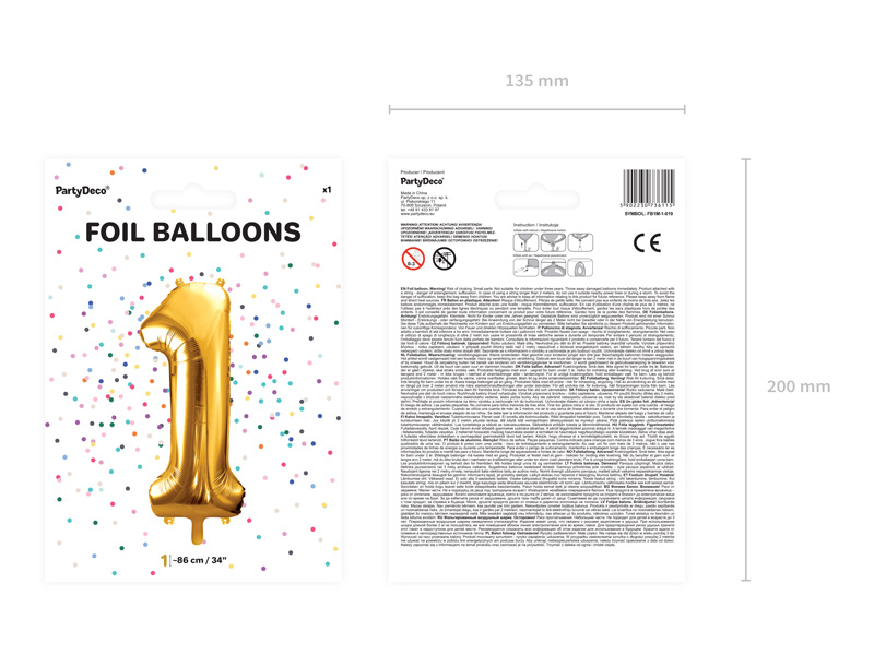 Balon foliowy Cyfra 1 złoty - dekoracja imprezowa