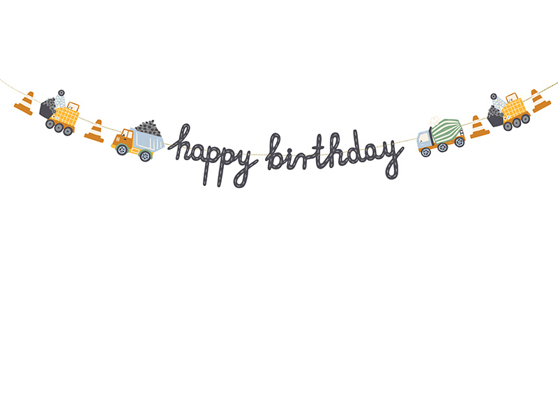 Baner Happy Birthday Pojazdy Budowlane - przód opakowania