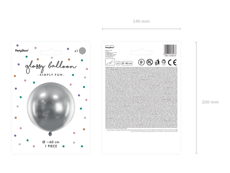 Balon okrągły Glossy 60 cm srebrny - detale produktu