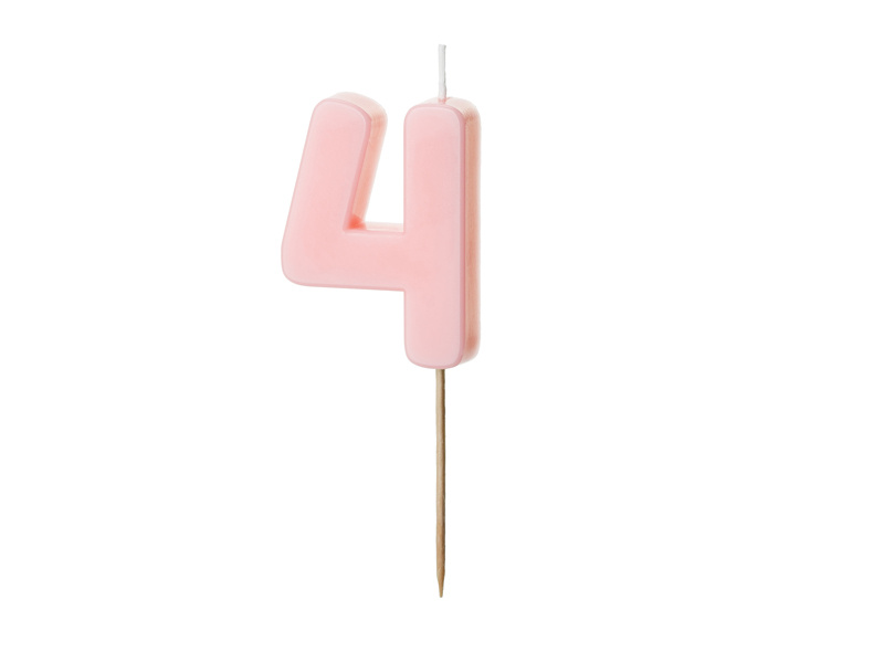 Świeczka urodzinowa cyferka 4 jasny różowy 5.5 cm