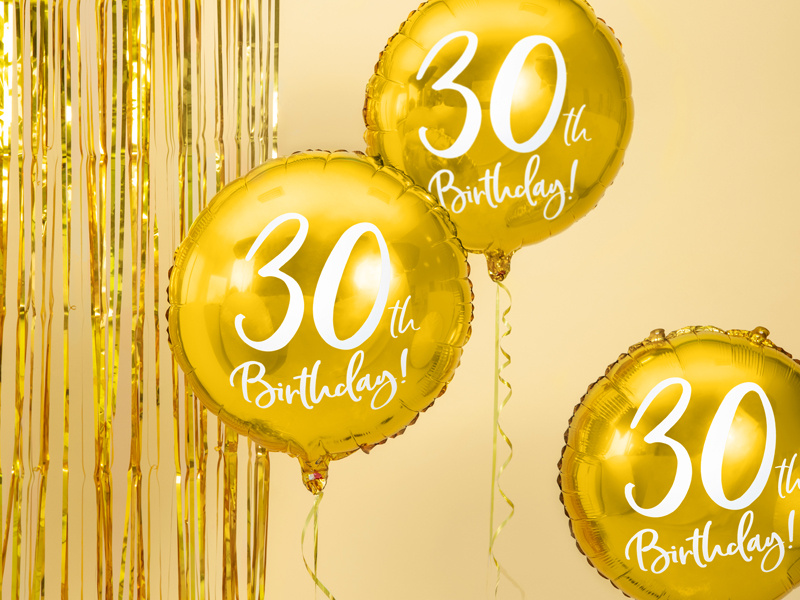 Balon foliowy 30th Birthday złoty z bliska