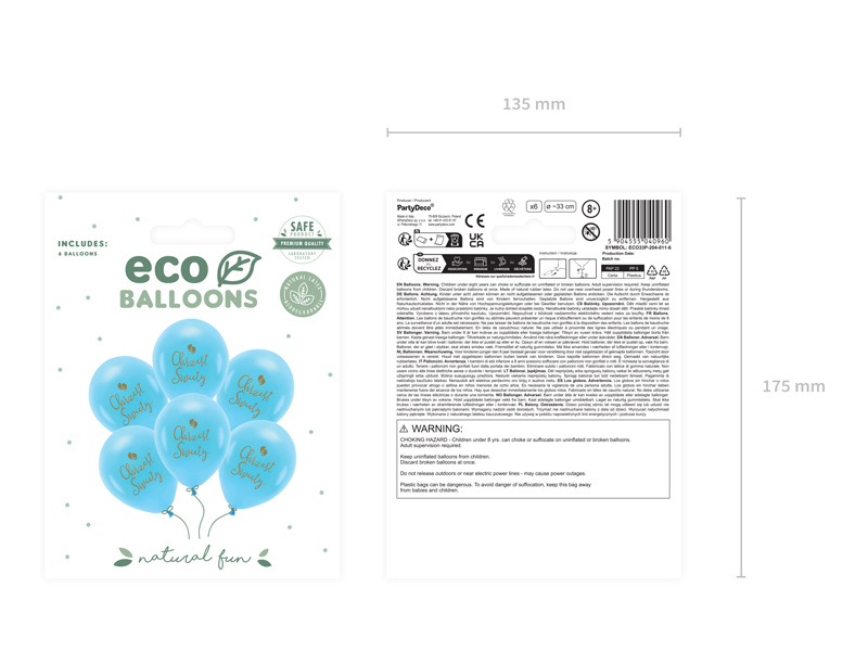 Balony Eco 33 cm Chrzest Święty błękit z nadrukiem