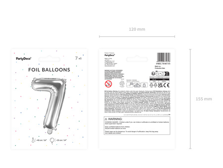 Balon foliowy Cyfra ''7'', 35cm, srebrny